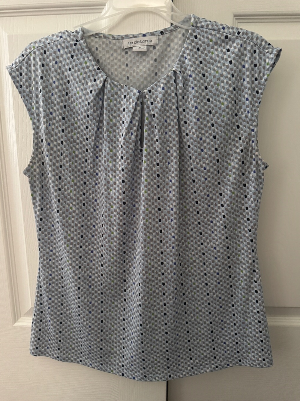 Liz Claiborne Light Blue Dot Cap-Sleeve Top